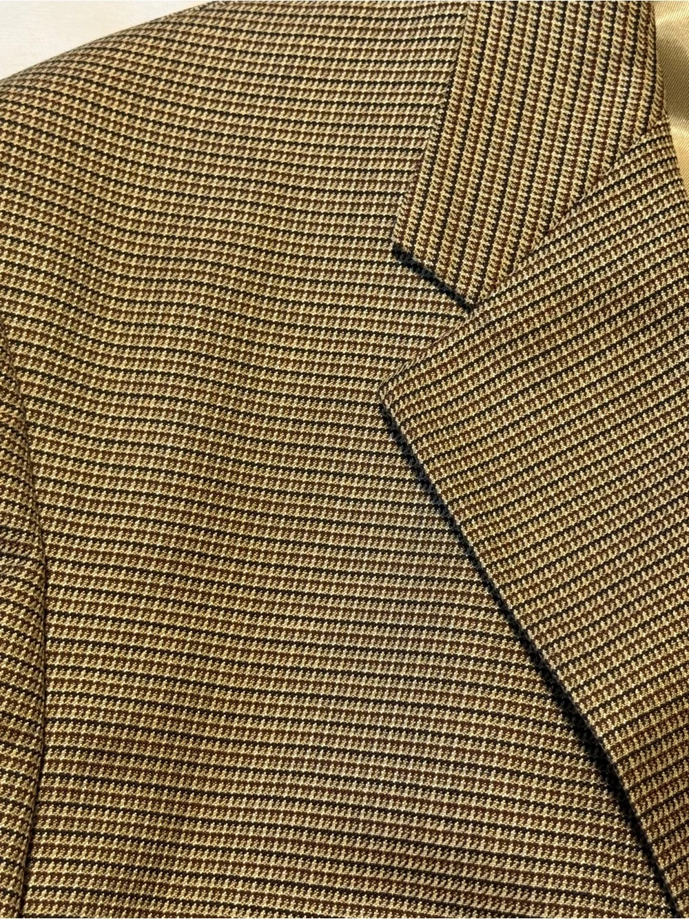 Hart Schaffner Marx 46L Houndstooth Blazer Tan Brown Made USA Dillard’s